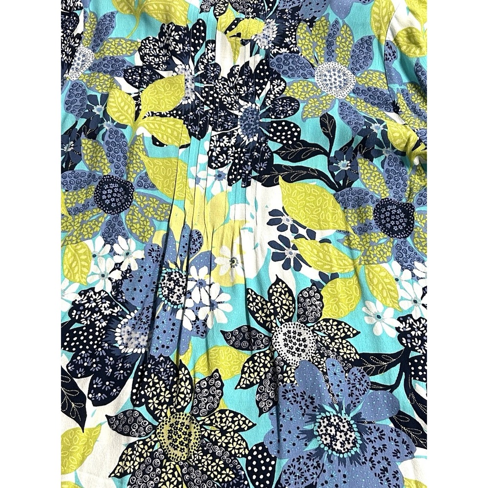 Habitat Floral Popover Tunic High Low Hem Women's XL Artsy 3/4 Sleeve Vacation - Picture 8 of 13